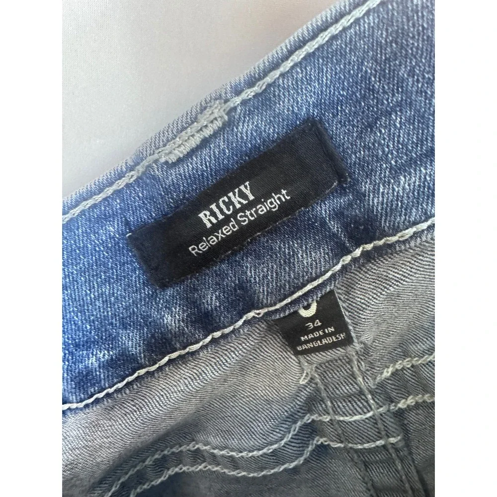 True Religion Ricky Relaxed Straight Blue Jeans Mens 34X32 SN No Flap 44545-00